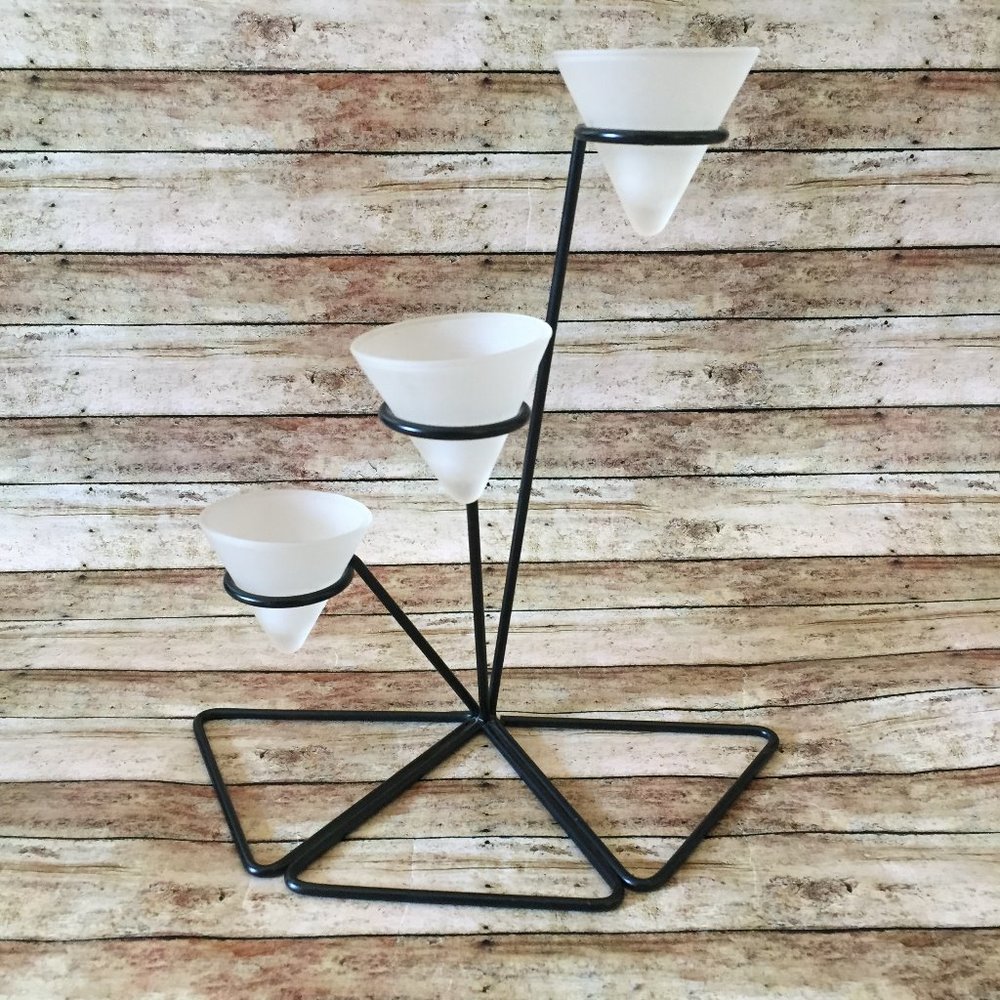 3 Tier Glass and Metal Tea Light Candle Holder